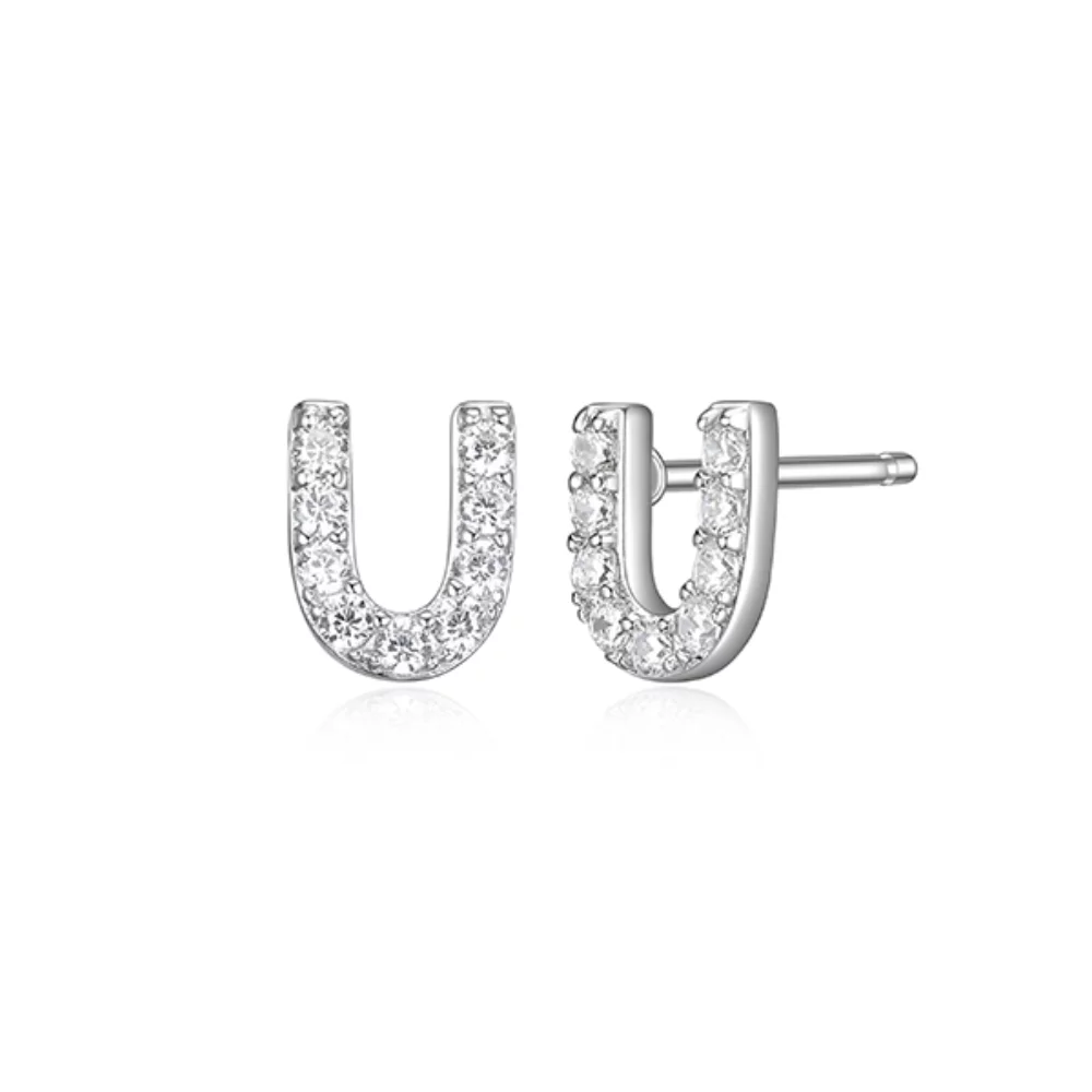 Boucles d'oreilles initiales mini U en zircone cubique Diamondlite - Argent