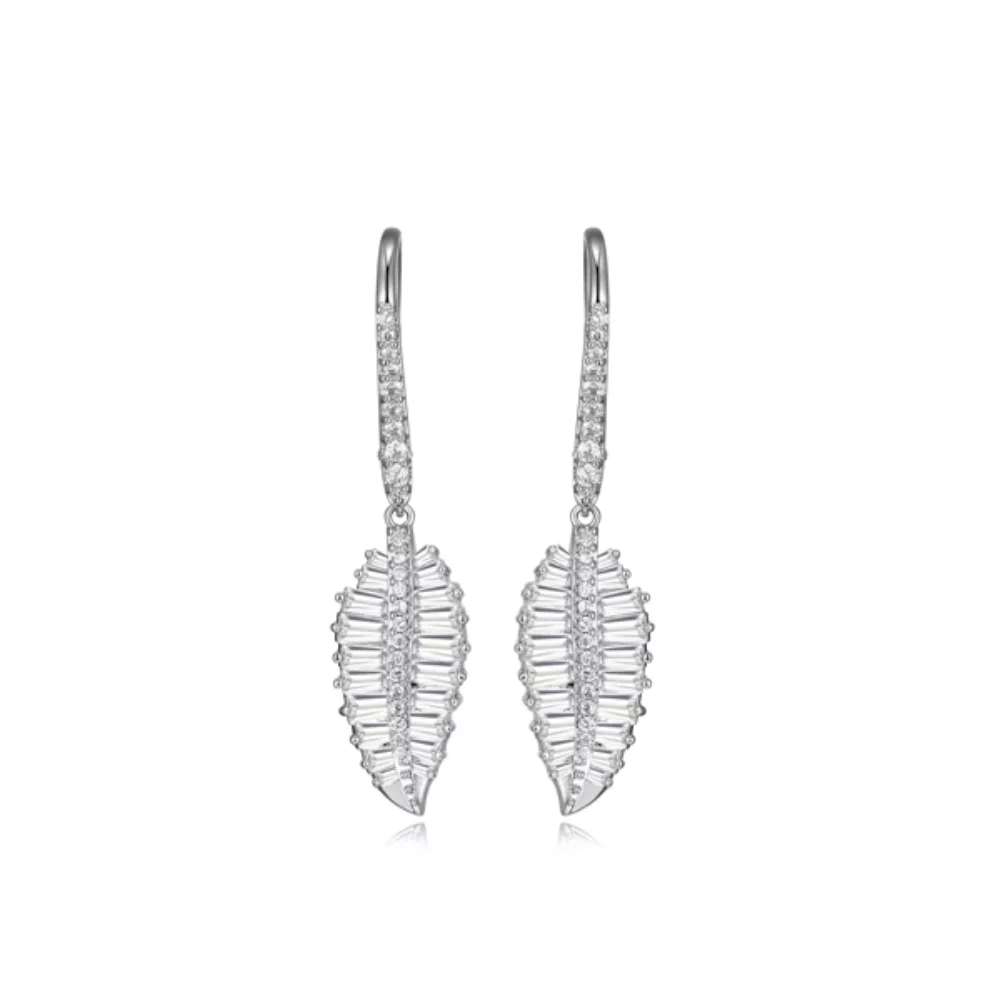 Diamondlite Cubic Zirconia Paradise Baguette Leaf Earrings - Silver