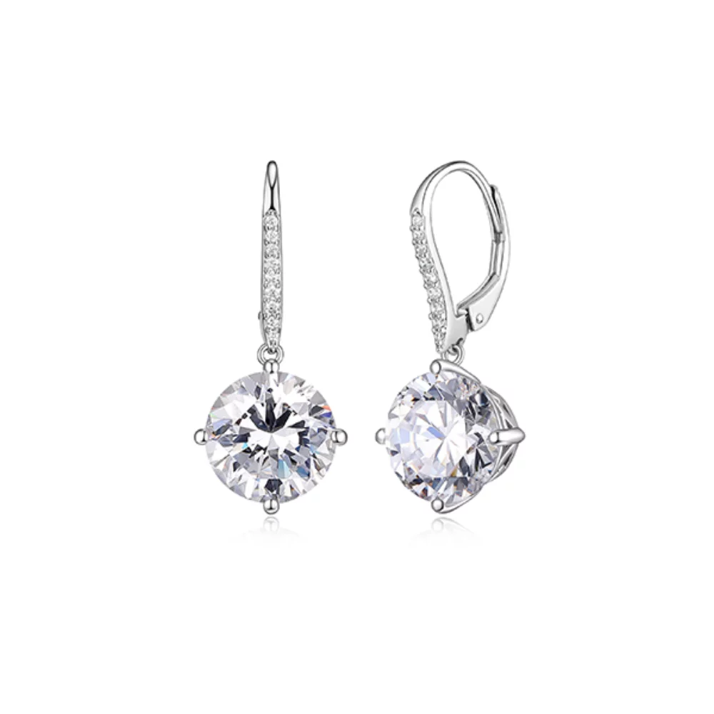 Diamondlite Cubic Zirconia 11mm Round Pavé Leverback Earrings - Silver