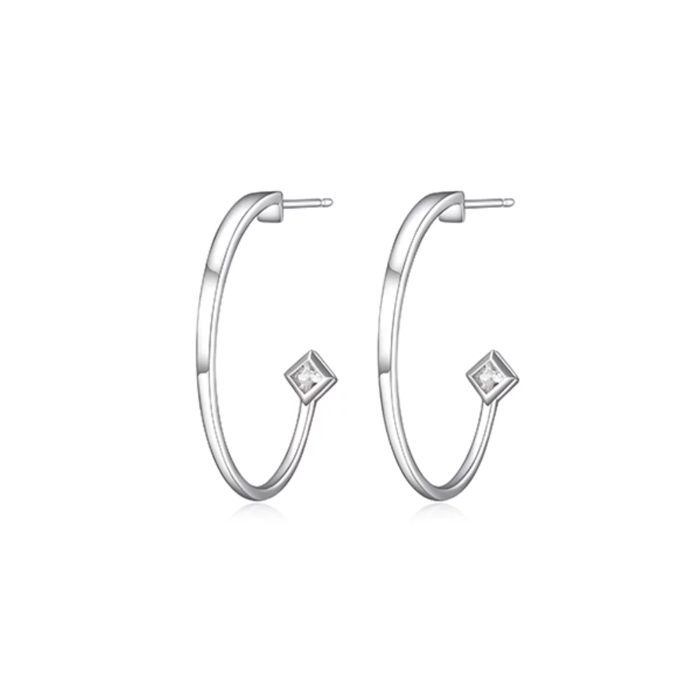 Diamondlite Cubic Zirconia Sleek Square Bezel 30mm Hoop Earrings - Silver