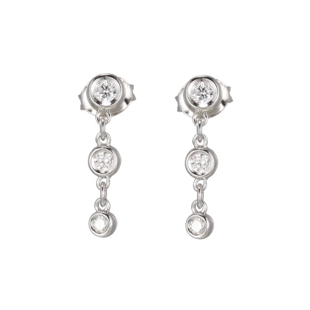 Bezel Set Lab Grown Diamond (0.21 CTW.) 3-stone Graduated Earrings - Silver