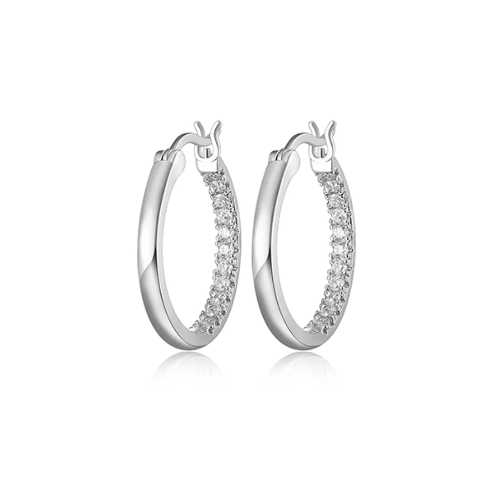 Diamondlite Cubic Zirconia Half Pavé 22mm Round Hoop Earrings - Silver