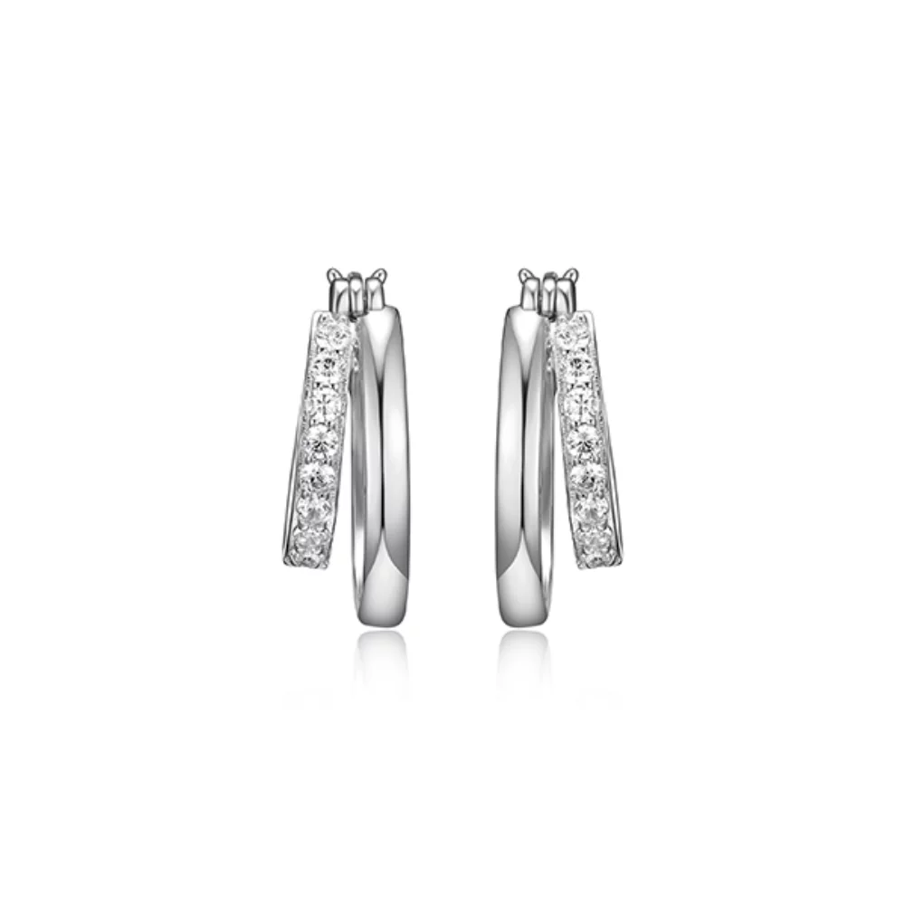 Diamondlite Cubic Zirconia Double Hoop Earrings - Silver
