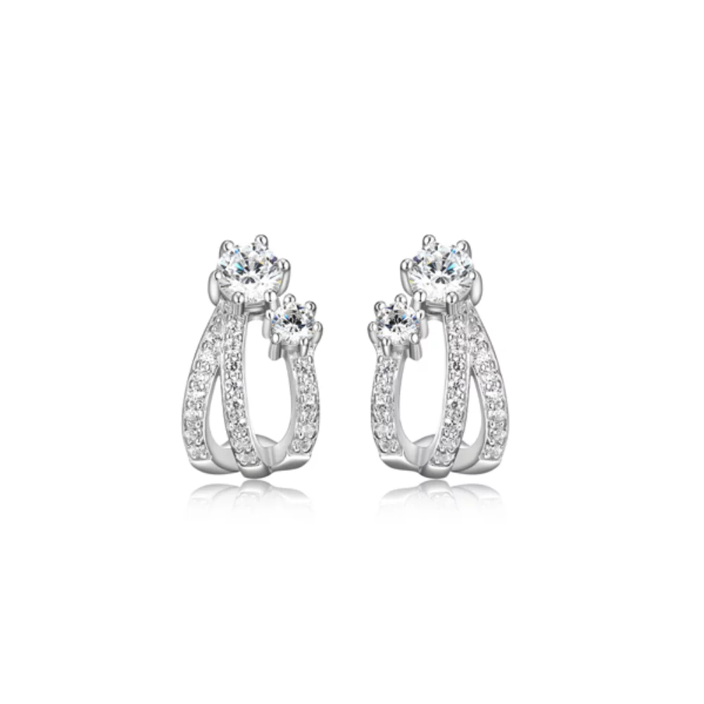 Diamondlite Cubic Zirconia Round Lobe Hugger Earrings - Silver