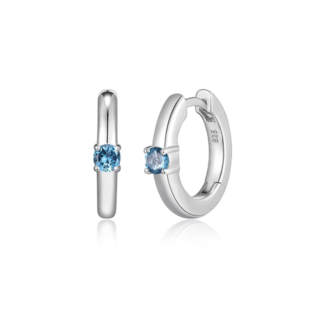 Genuine Blue Topaz 15mm Round Hoop Earrings - Silver