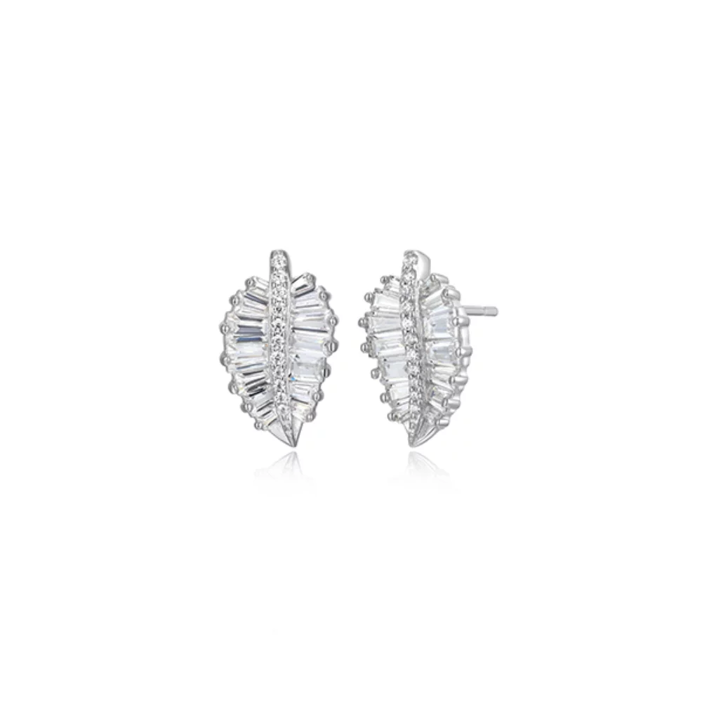 Diamondlite Cubic Zirconia Baguette Leaf Stud Earrings - Silver