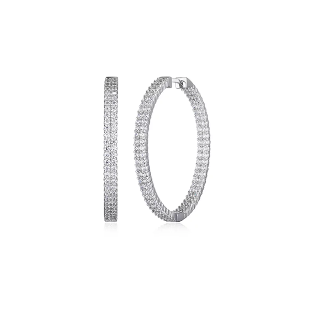 Diamondlite Cubic Zirconia 36mm Double Row Pavé Set Hoop Earrings - Silver