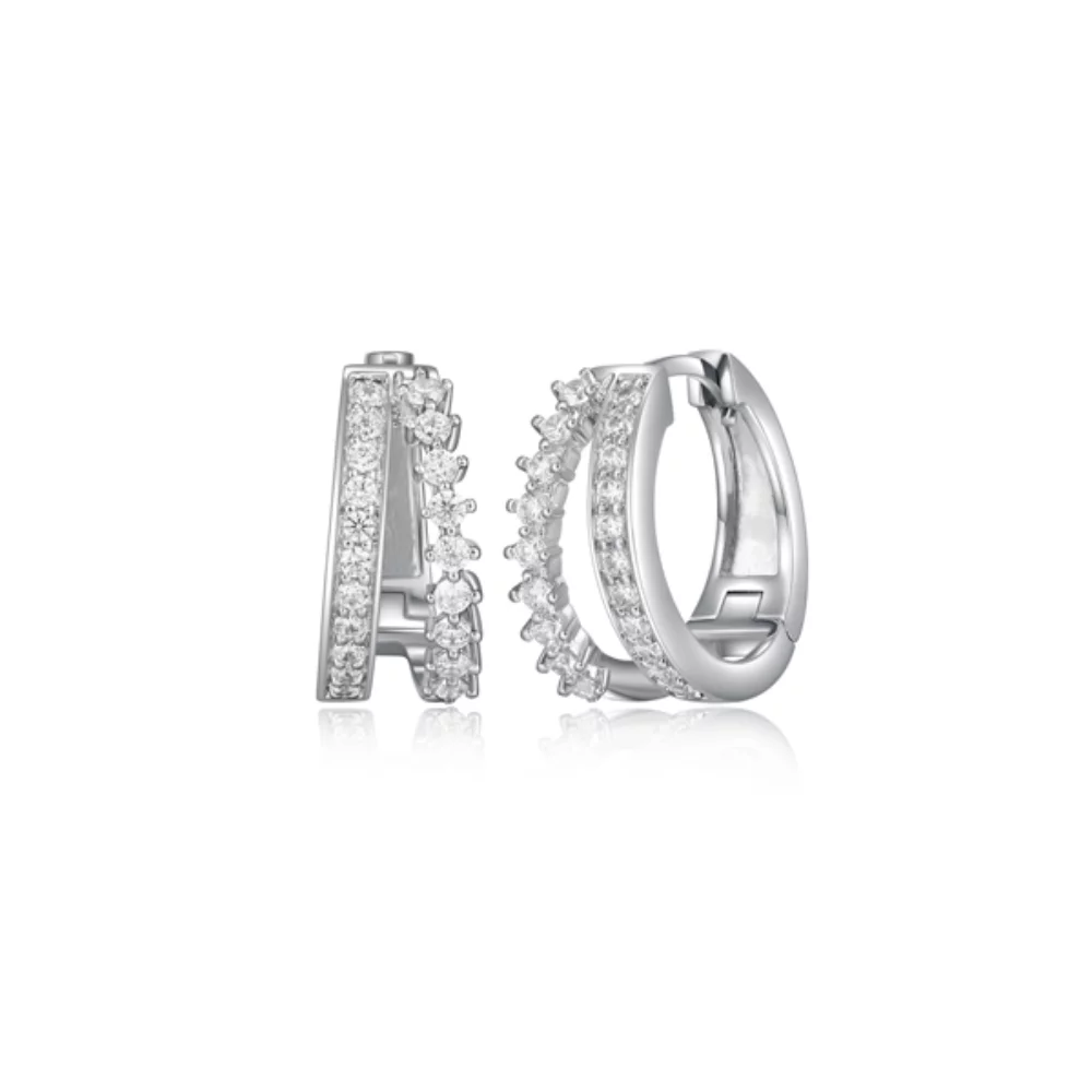 Diamondlite Cubic Zirconia Mixed Set Double Row Hoop Earrings - Silver