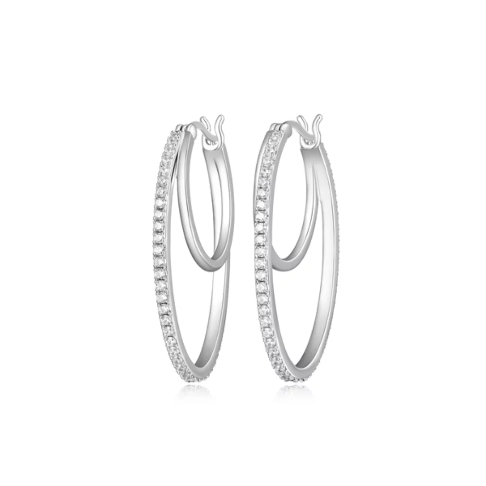 Diamondlite Cubic Zirconia Oval Double Hoop Earrings - Silver
