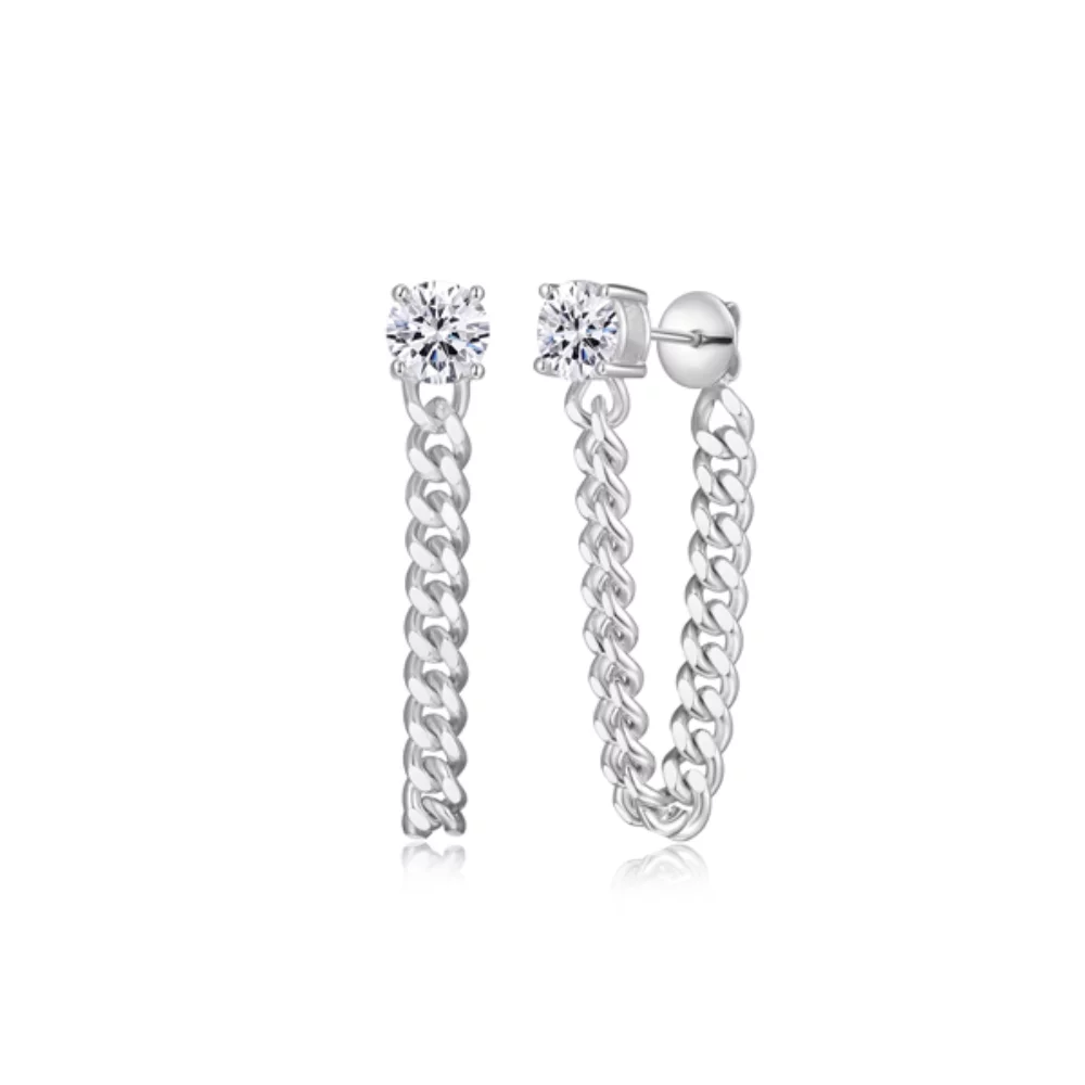 Diamondlite Cubic Zirconia 6mm Round Flat Curb Earrings - Silver