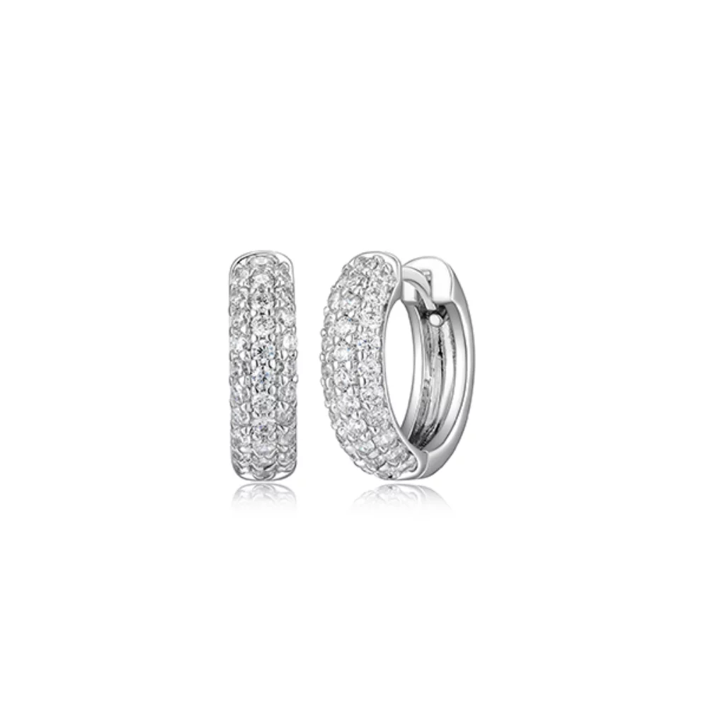Diamondlite Cubic Zirconia 15mm Wide Pave Huggie Hoop - Silver