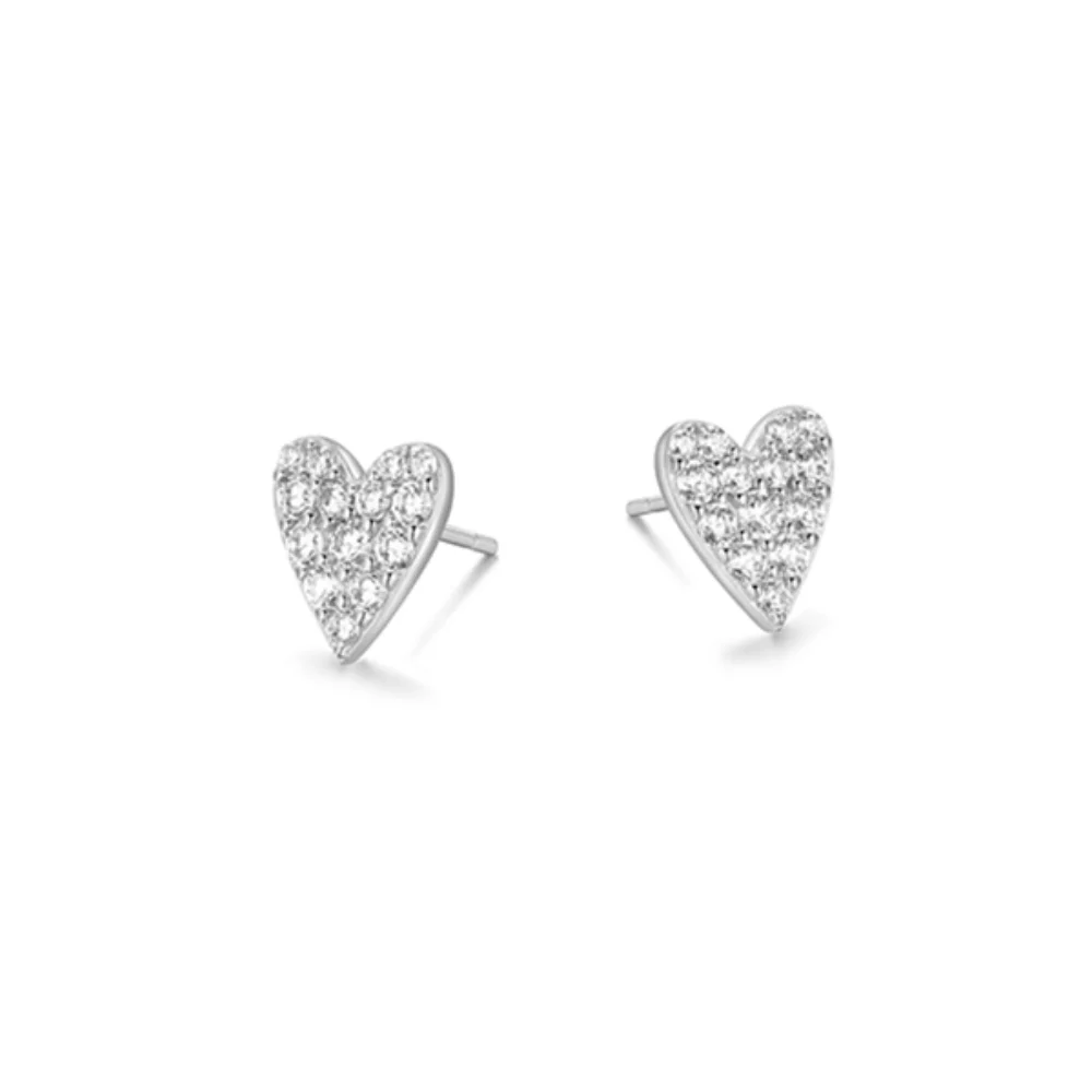 Boucles d'oreilles clou en forme de cœur allongé en zircone cubique Diamondlite - Argent
