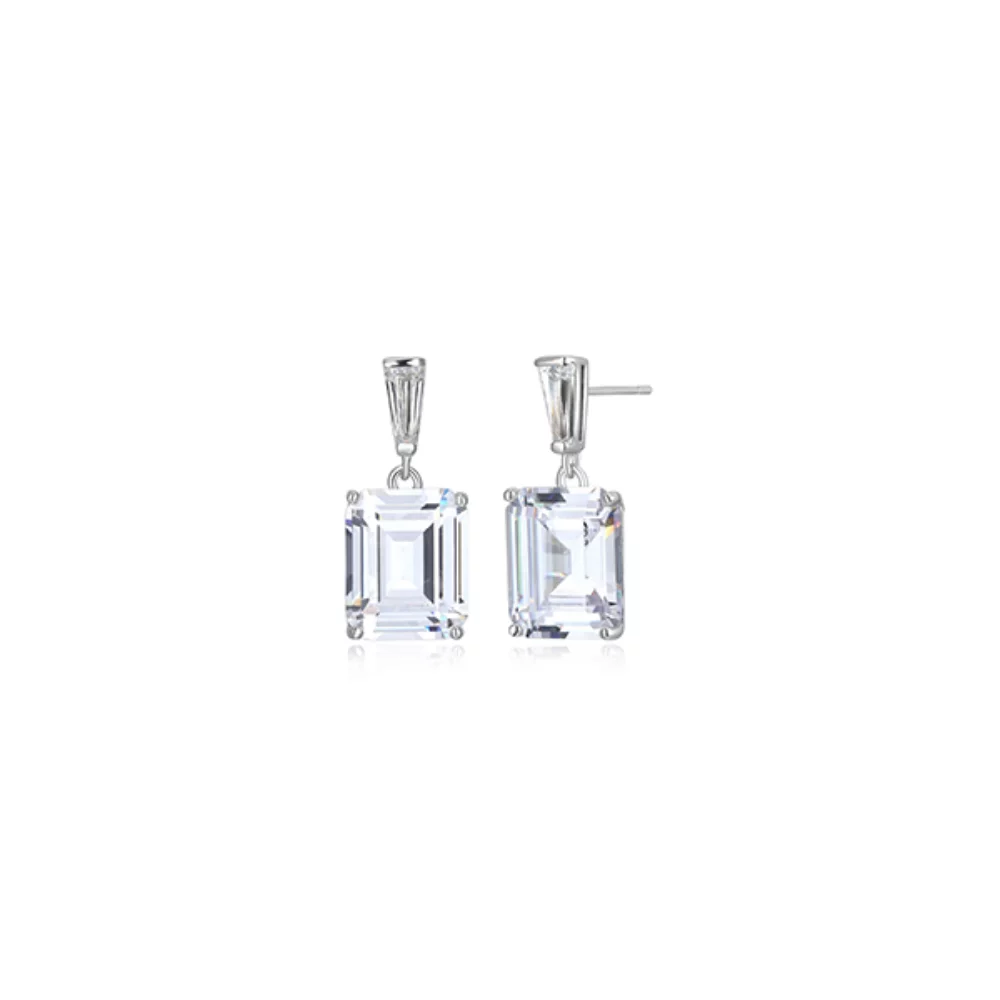 Diamondlite Cubic Zirconia 11x9mm Emerald Drop Earrings - Silver