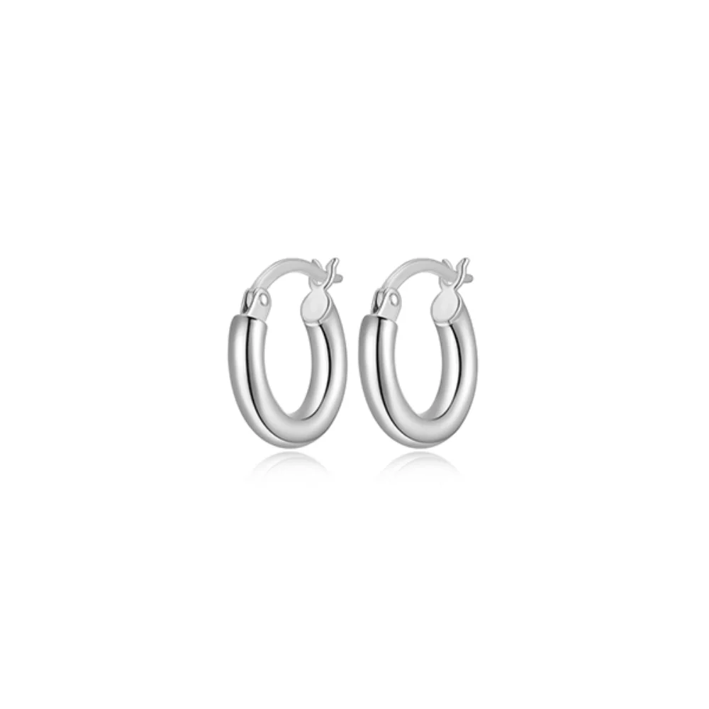 15mm Polished Tube Hoop Earrings - Silver