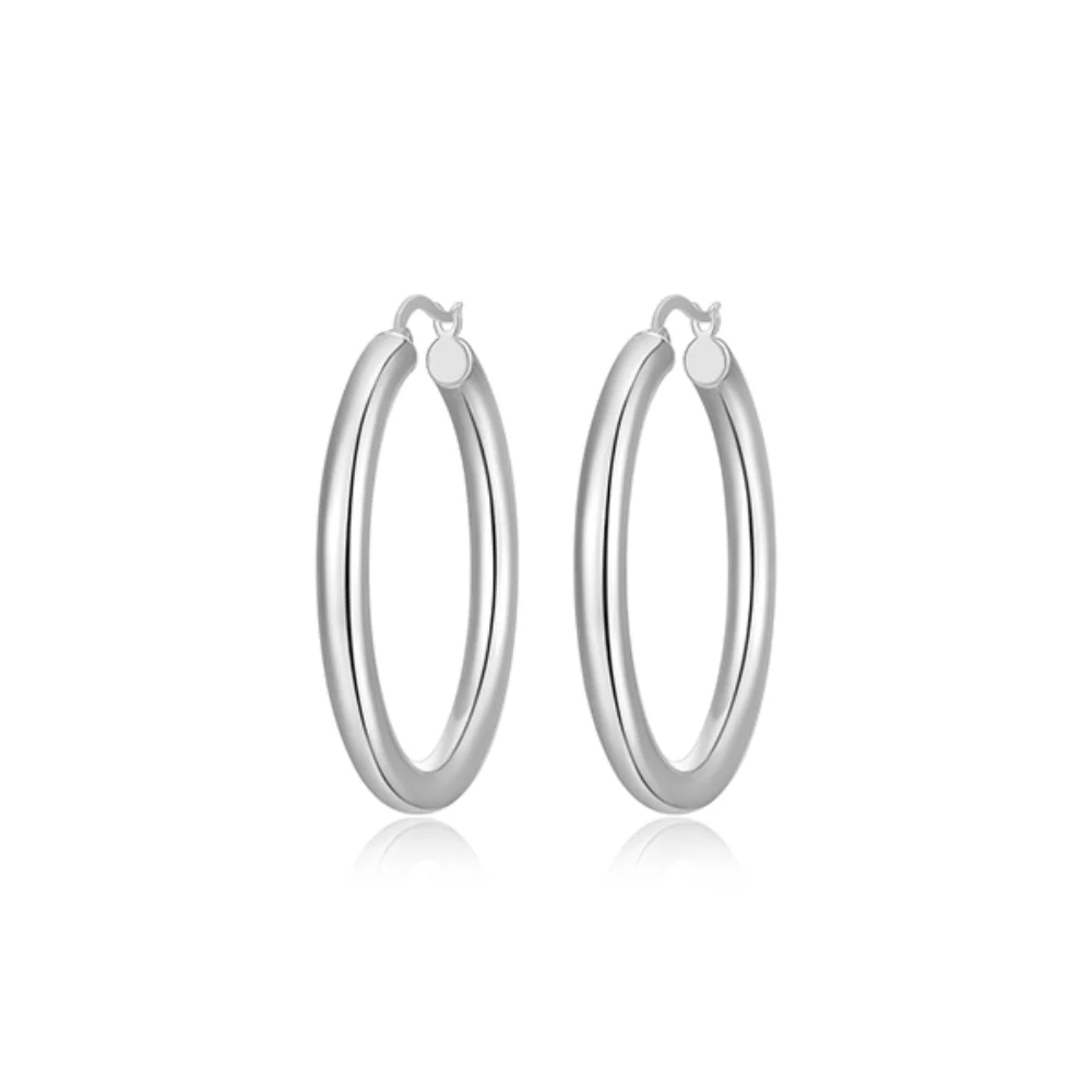 40mm Polished Tube Hoop Earrings - Silver