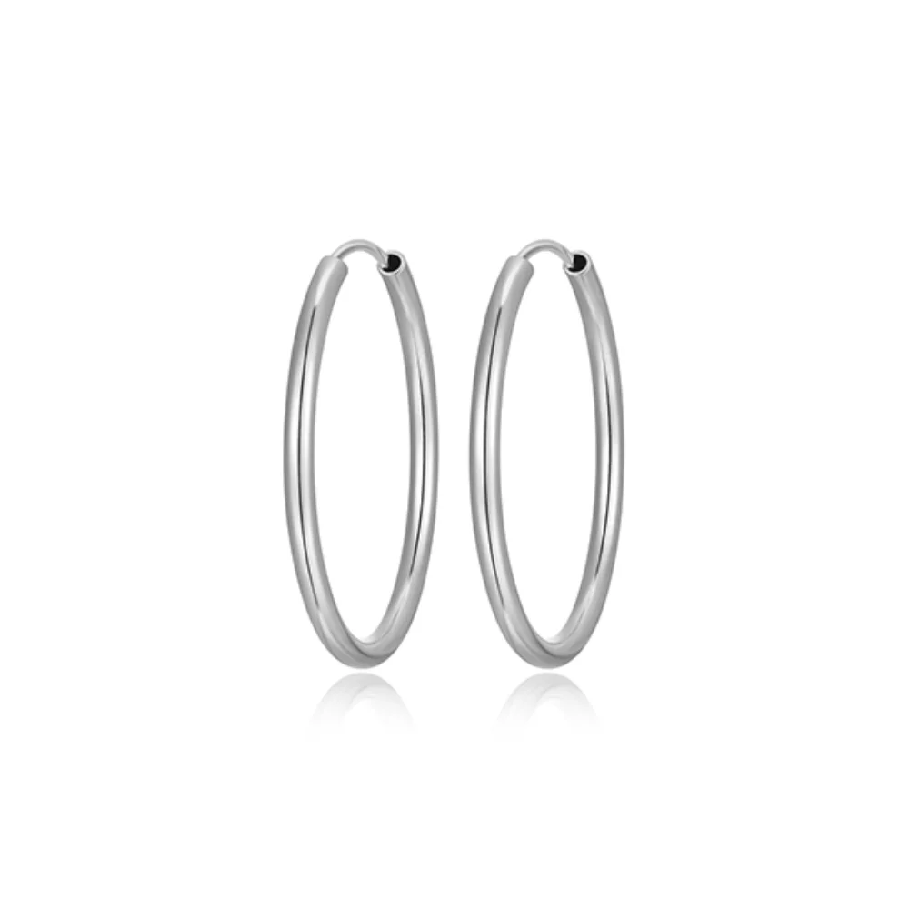 30mm Slim Polished Endless Tube Hoop Earrings - Silver