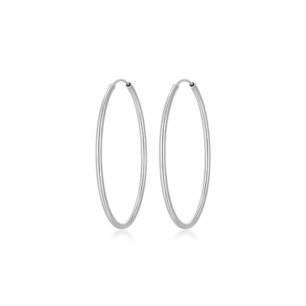 50mm Slim Polished Endless Tube Hoop Earrings - Silver