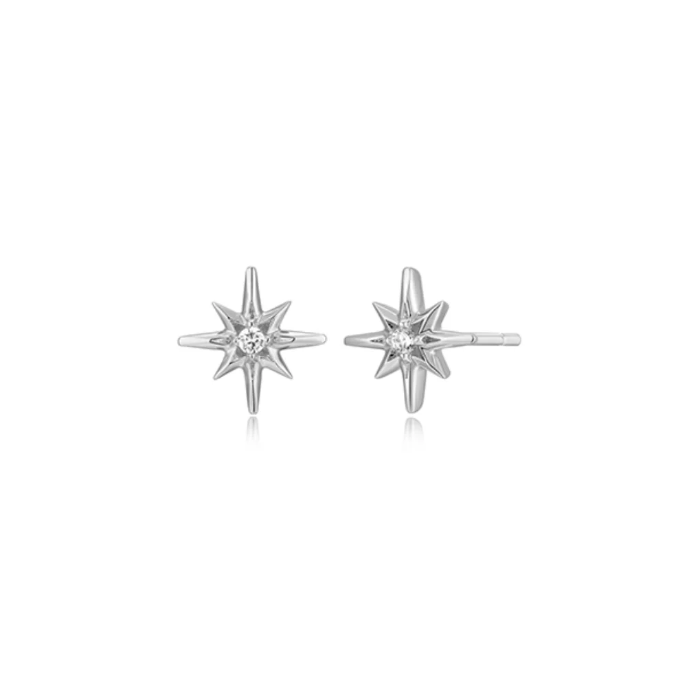 Boucles d'oreilles clou en zircone cubique North Star de la déesse Diamondlite - Argent