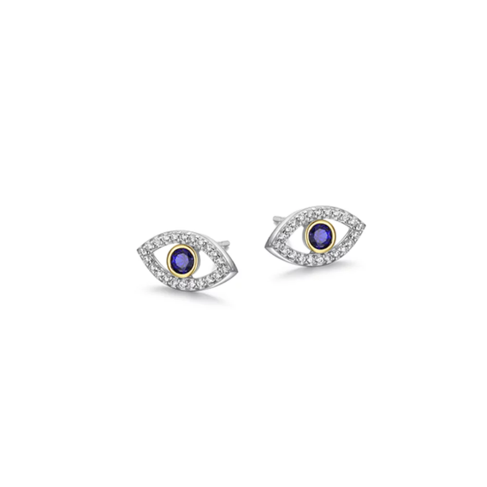 Diamondlite Cubic Zirconia "Mystique" Sapphire Evil Eye Protection Earrings - Silver and Gold