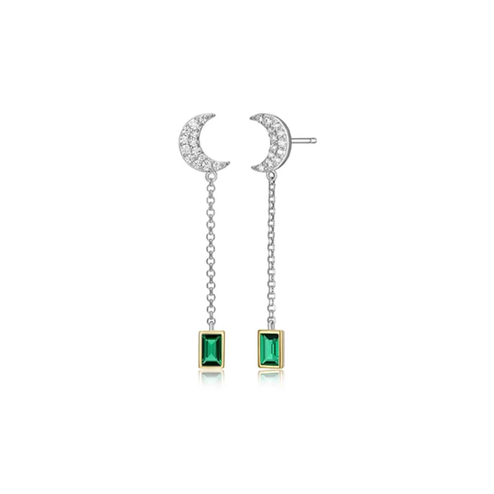 Boucles d'oreilles en goutte de lune nano vert émeraude "Mystique" en zircone cubique Diamondlite - argent