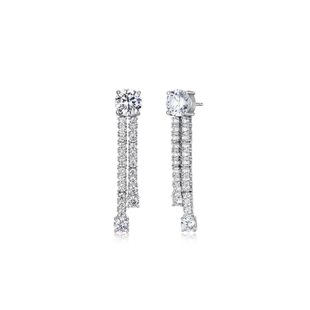 Boucles d'oreilles pendantes double goutte rondes de 7 mm en zircone cubique Diamondlite - Argent