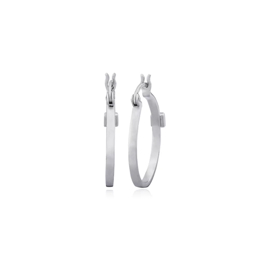 BOUCLES D'OREILLES "Hoops" en argent sterling, tube carré - Argent