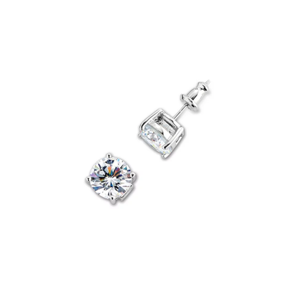 ELLE "Core Essentials " Sterling Silver 8mm Round Cubic Zirconia Stud Earrings - Silver