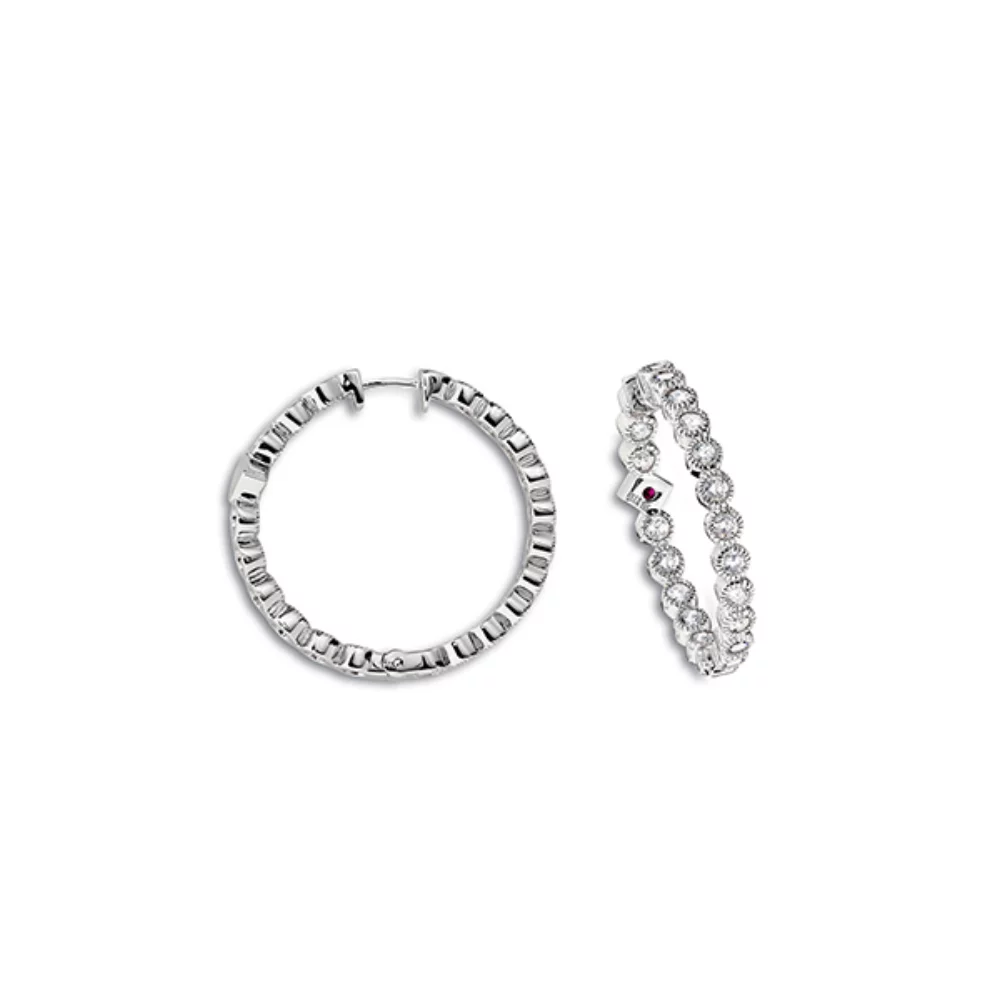 ELLE "Core Essentials " Sterling Silver Cubic Zirconia Hoop Earrings - Silver