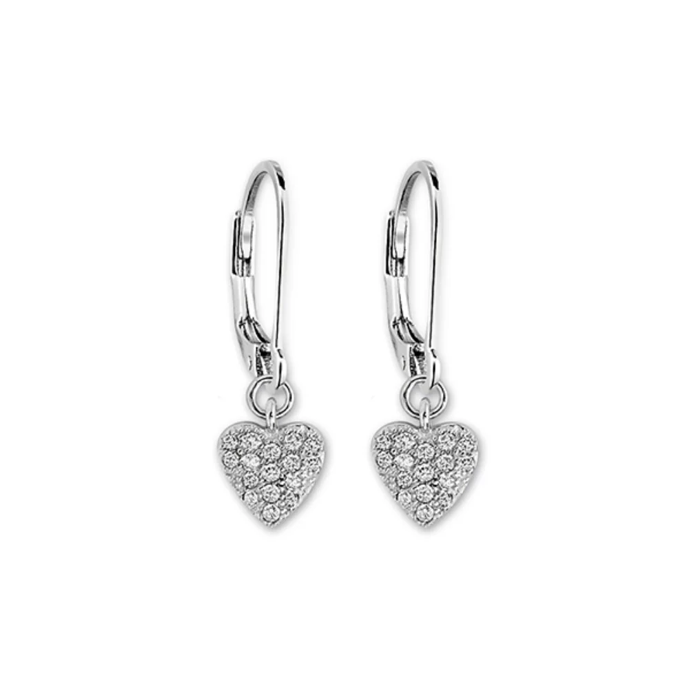 BOUCLES D'OREILLES "Core Essentials" en argent sterling avec mini cœur pavé en zircone cubique et fermoir à levier - Argent