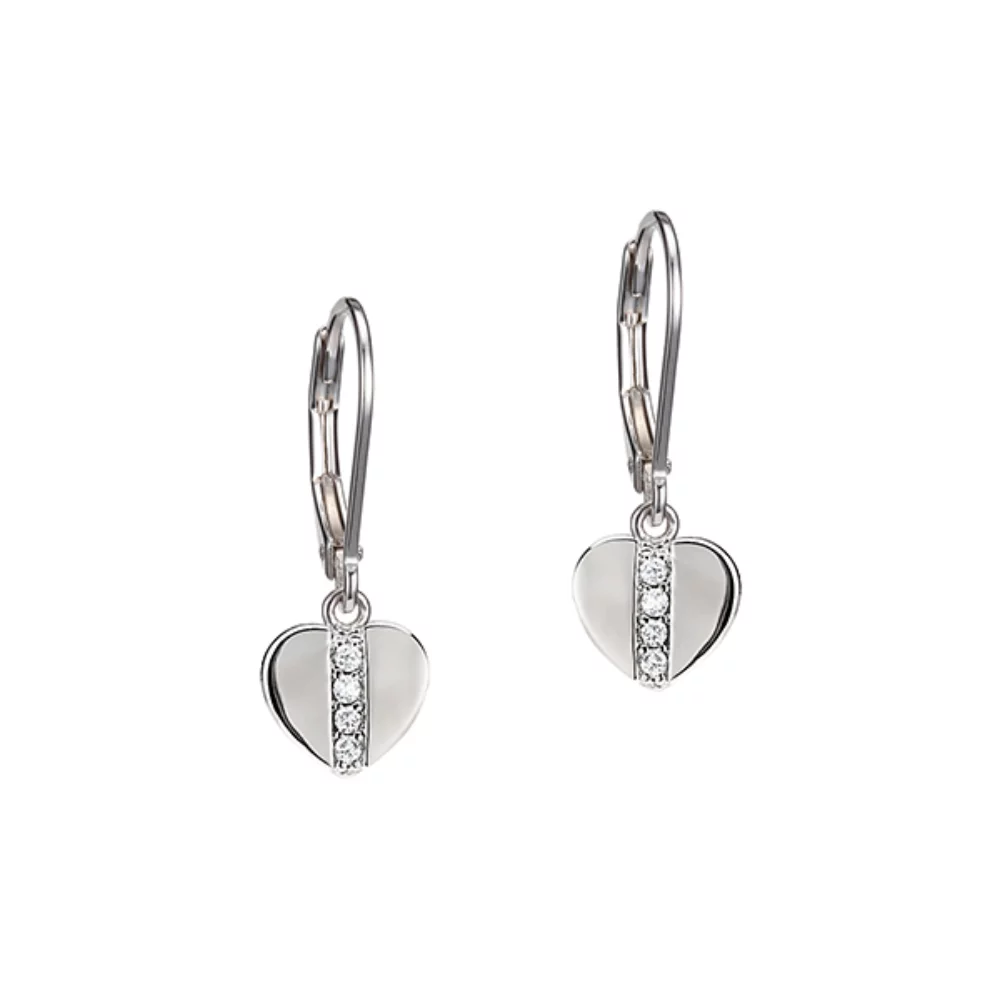 ELLE "Scintillation" Sterling Silver Cubic Zirconia Heart Cubic Zirconia Leverback Earrings - Silver