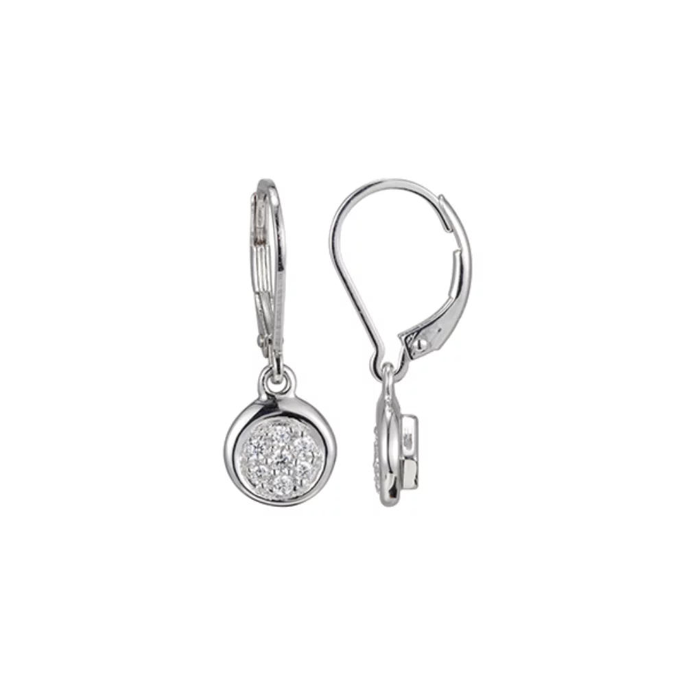 ELLE "Scintillation" Sterling Silver Micro Pave Cubic Zirconia Circle Leverback Earrings - Silver