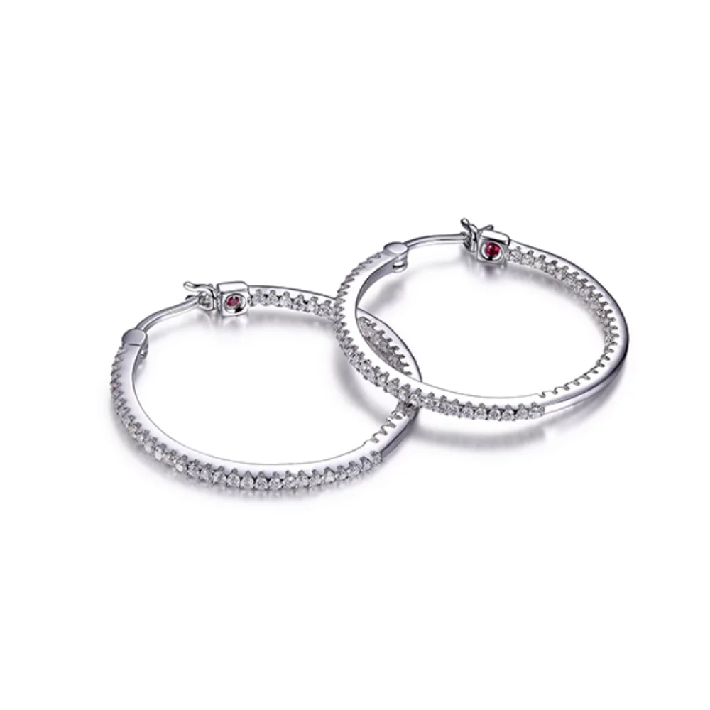ELLE "Rodeo Drive" Sterling Silver Cubic Zirconia Inside Out 30mm Hoop Earrings - Silver