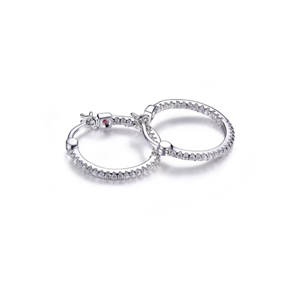 ELLE "Rodeo Drive" Sterling Silver Cubic Zirconia Inside Out CZ 20mm Hoop Earrings - Silver