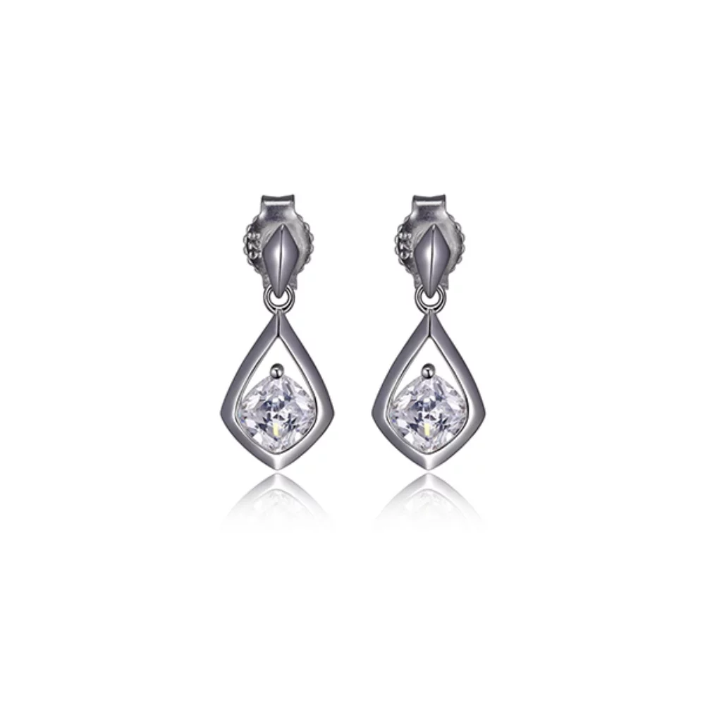 ELLE "Promise" Sterling Silver Cubic Zirconia Post Earrings - Silver