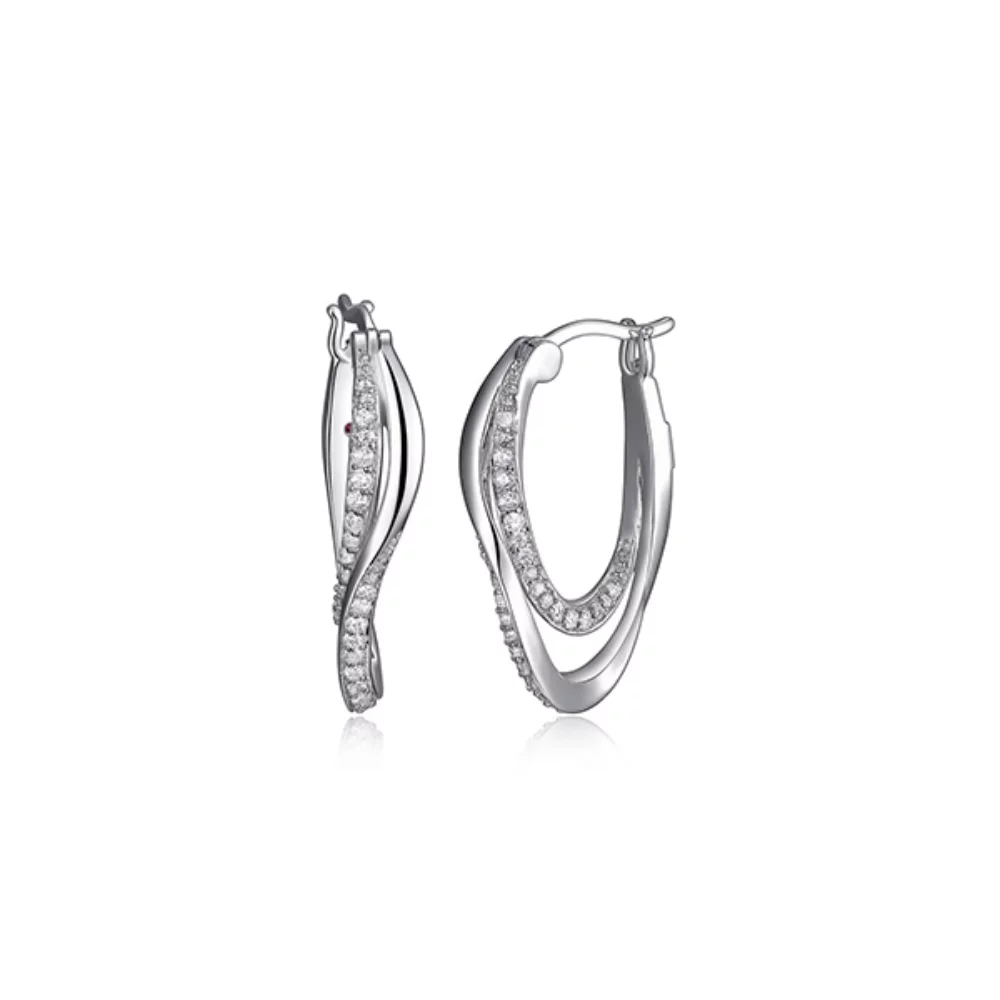 ELLE "Ocean" Sterling Silver Cubic Zirconia Double Hoop Earrings - Silver