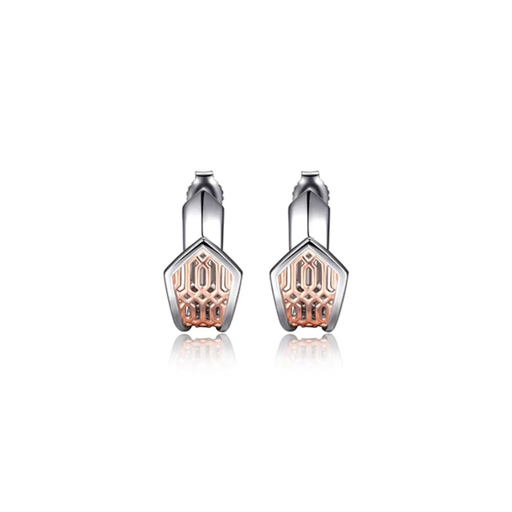 ELLE "Lattice" Sterling Silver Spear Hoop Post Earrings - Silver and Rose Gold