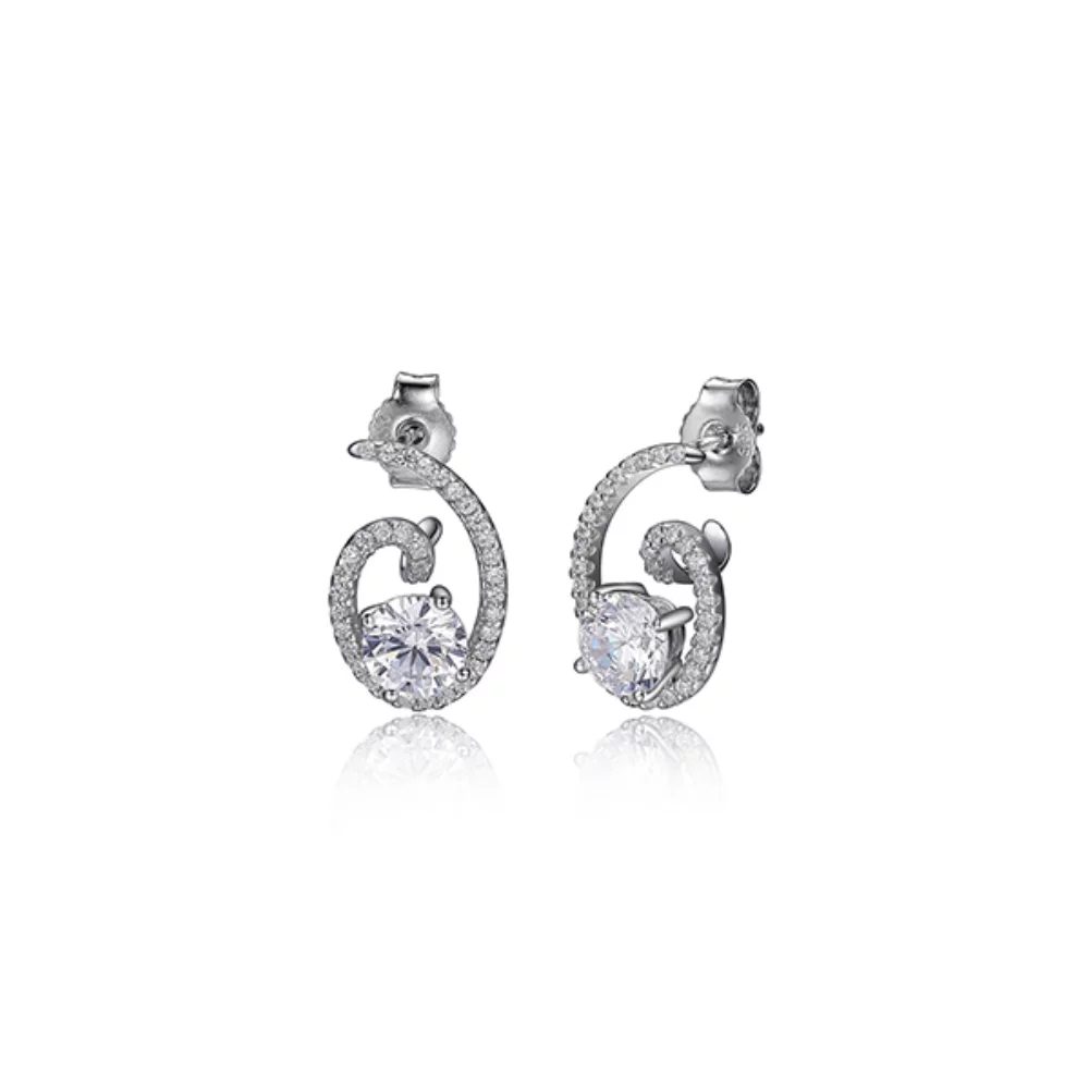ELLE "Promise" Sterling Silver Spiral Circle Cubic Zirconia Post Earrings - Silver