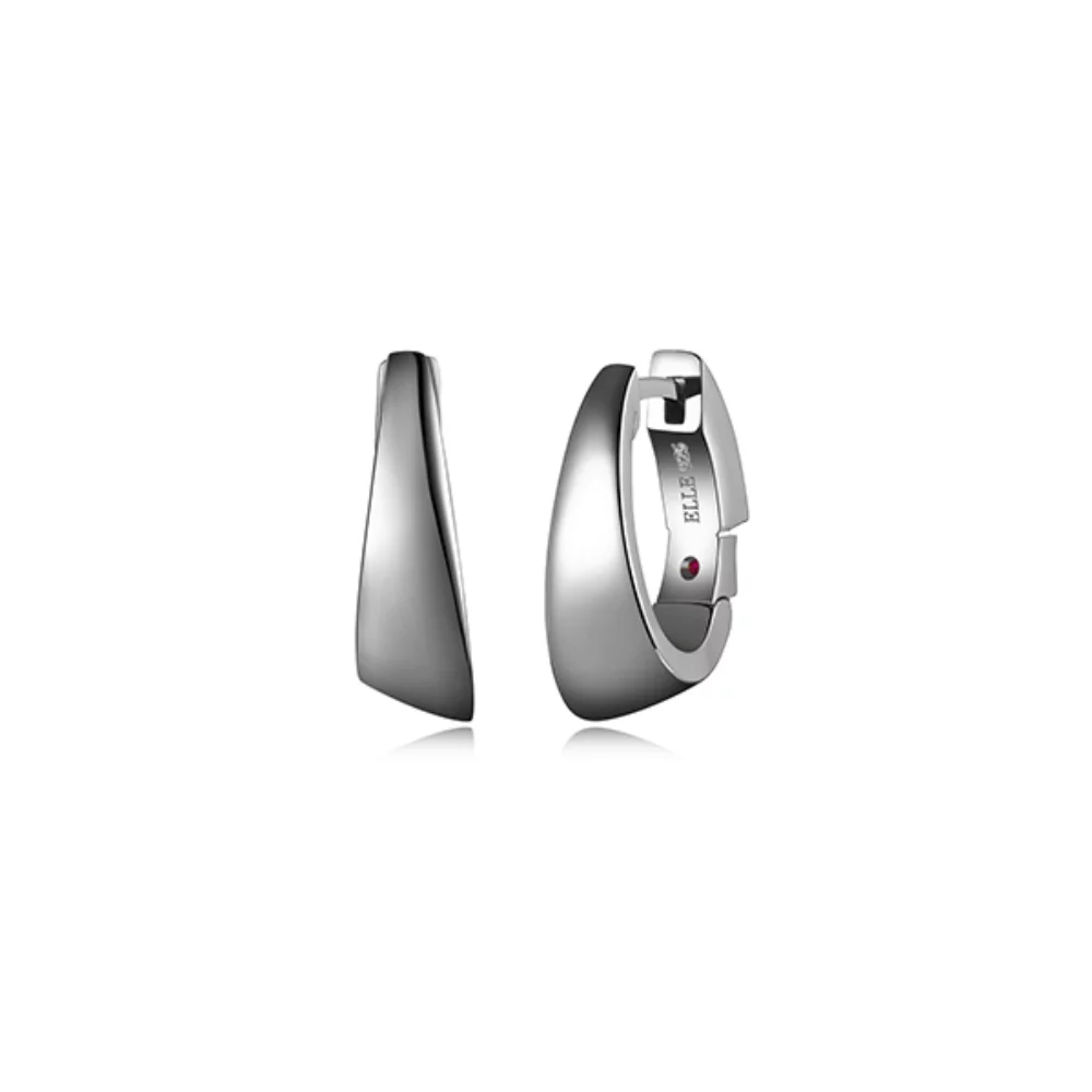 ELLE "Hoops" Sterling Silver Angled 17.5 mm Mechanical Hoop Earrings with Security Lock - Silver