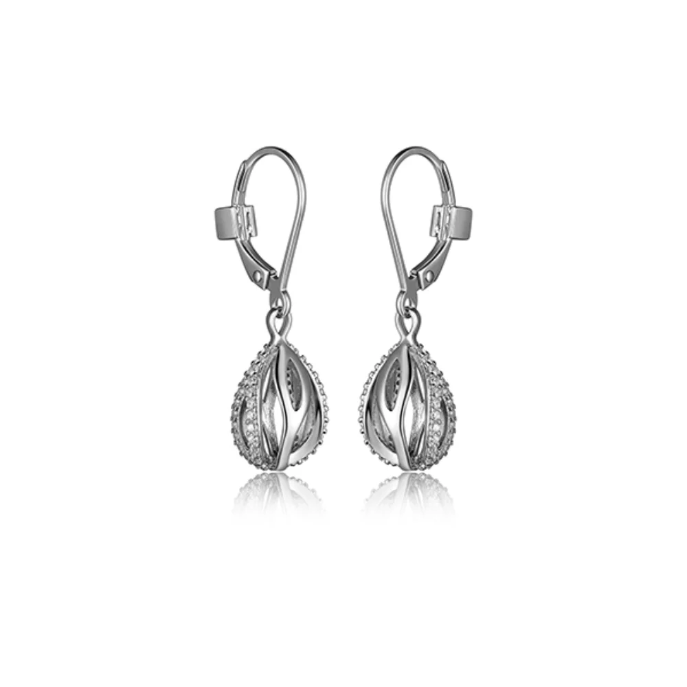 ELLE "Moon Shadow" Sterling Silver Caged Leverback Earrings - Silver