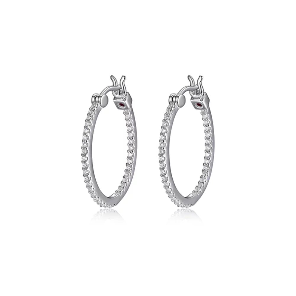 ELLE "Rodeo Drive" Sterling Silver Cubic Zirconia Inside Out 24 x 20mm Hoop Earrings - Silver