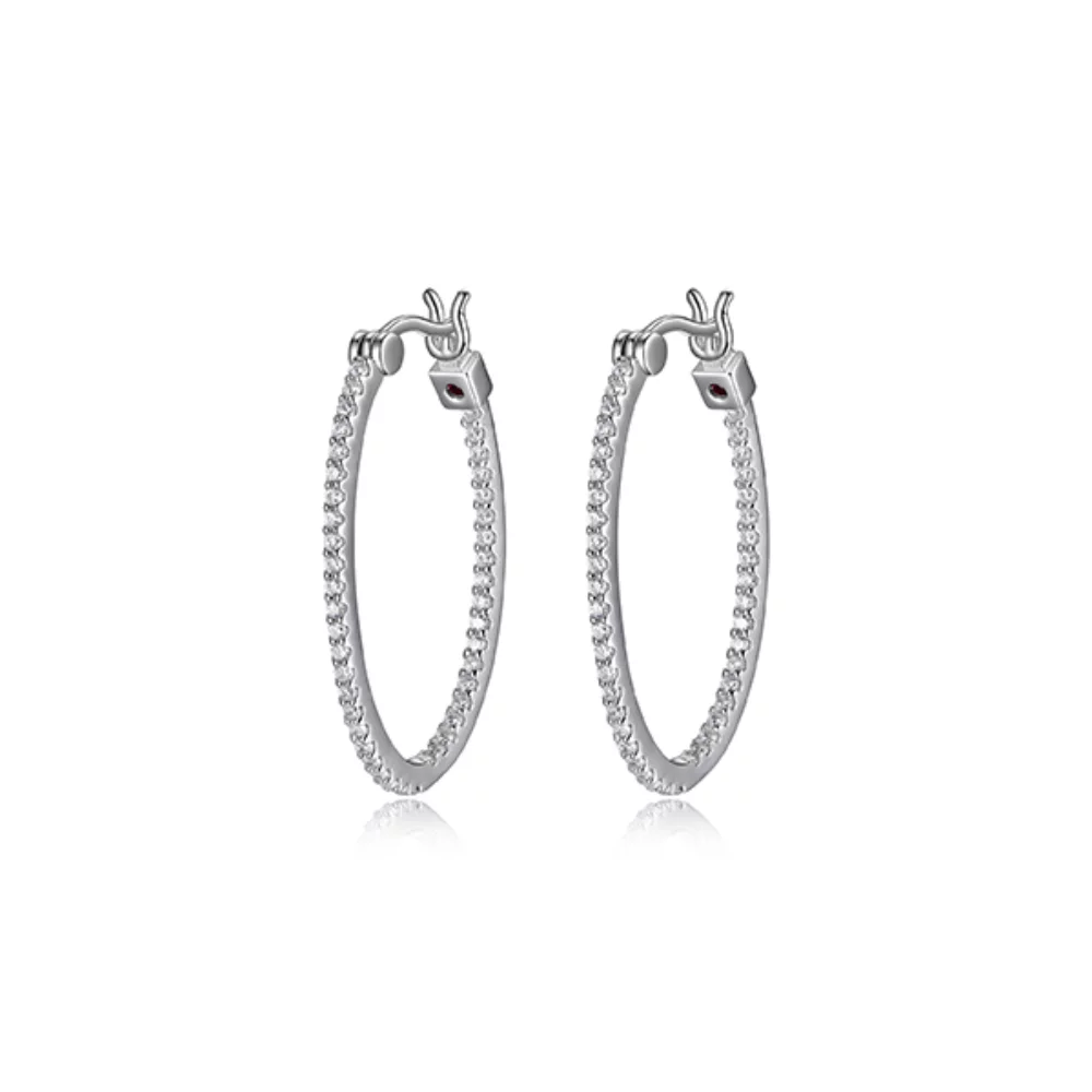 ELLE "Rodeo Drive" Sterling Silver Cubic Zirconia Inside Out 30 x 20mm Hoop Earrings - Silver