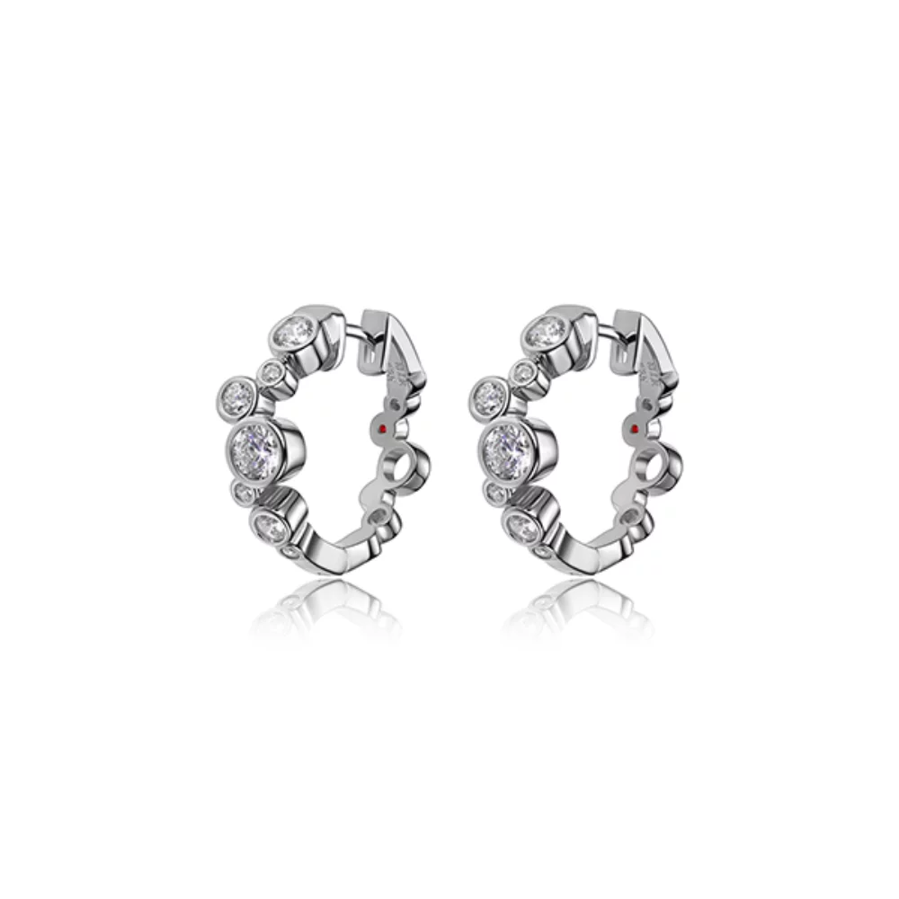 ELLE "Bubble" Sterling Silver Cubic Zirconia Bezel Set Hoop Earrings - Silver