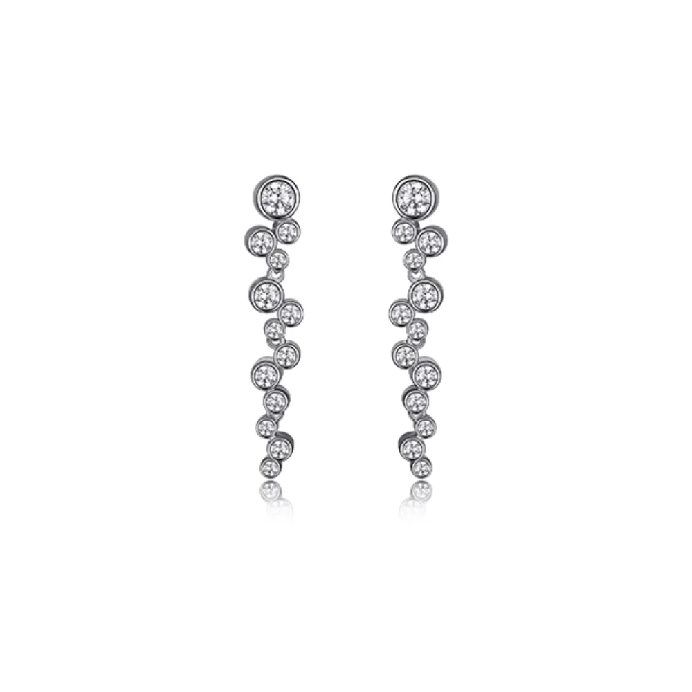 ELLE "Bubble" Sterling Silver Cubic Zirconia Linear Bubble Drop Post Earrings - Silver