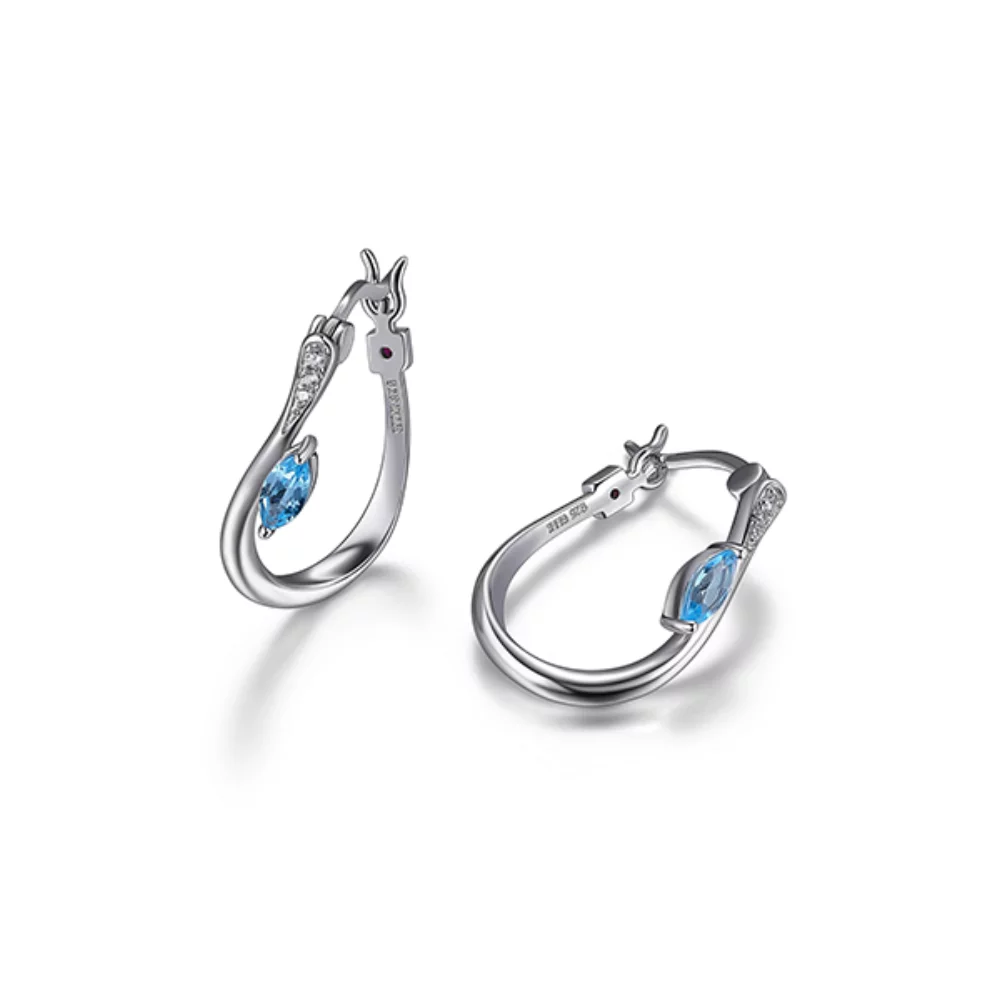 BOUCLES D'OREILLES "Moon Shadow" en argent sterling avec topaze bleue et zircone cubique - Argent