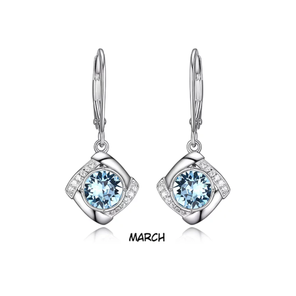 ELLE MAR "Birthstone" (Aqua) and Signity Cubic Zirconia with Lever Back Earrings