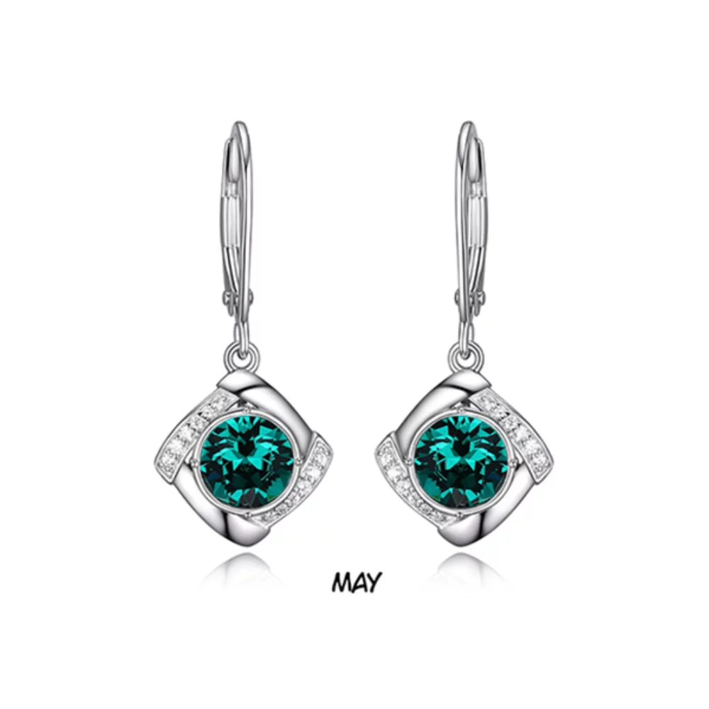 ELLE MAY "Birthstone" (Emerald) and Signity Cubic Zirconia with Lever Back Earrings