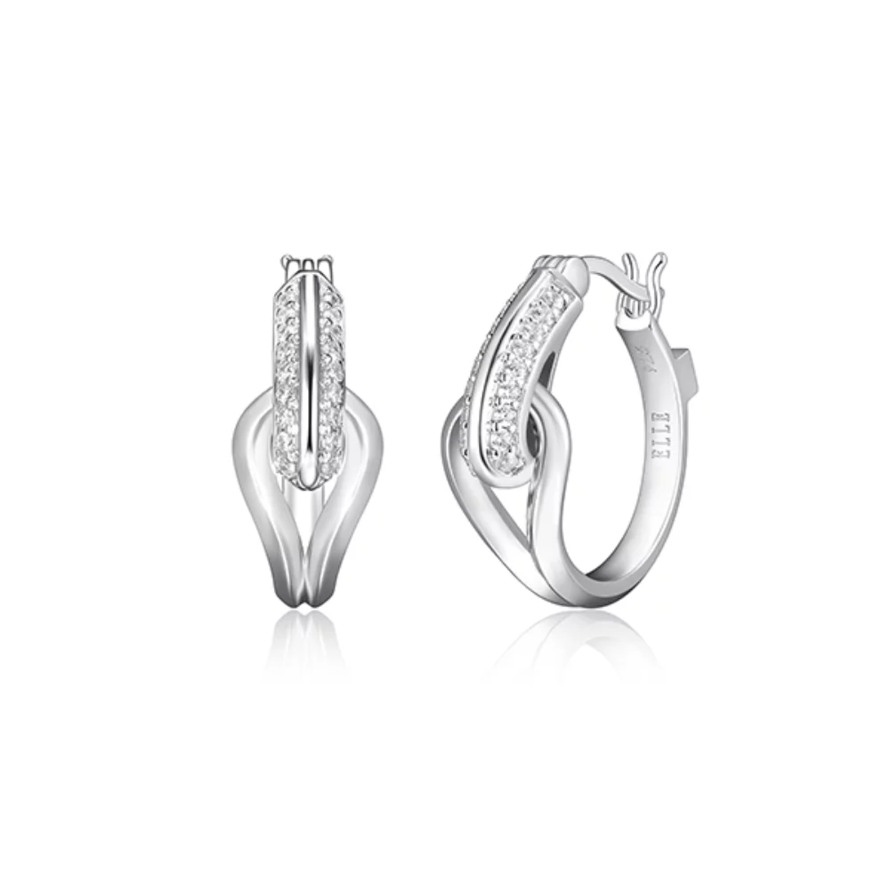 ELLE "Coalesce" Sterling Silver Pave Cubic Zirconia Hoop Earrings - Silver