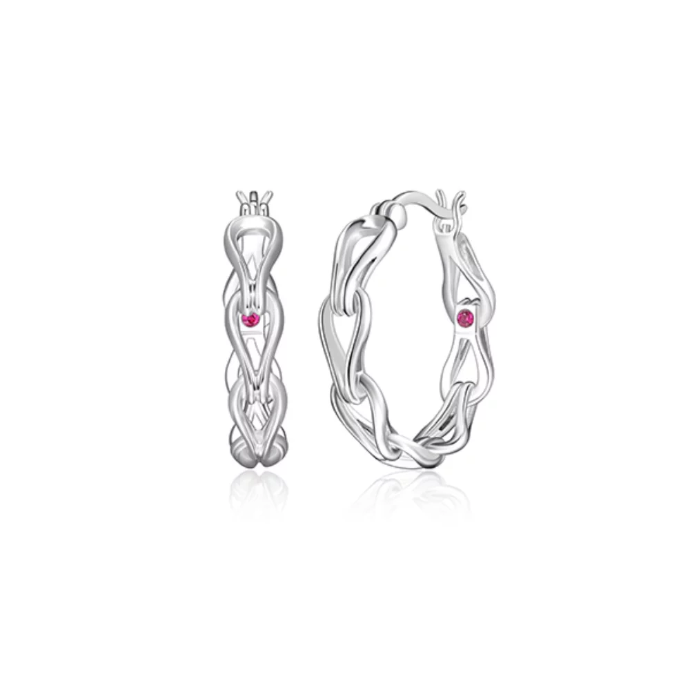 ELLE "Coalesce" Sterling Silver Link Hoop Earrings - Silver