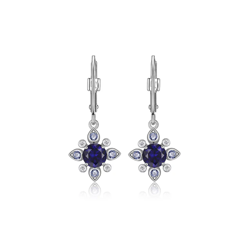 ELLE "Blue Star" Sterling Silver Sapphire and Lab Grown Diamond Star Dangle Earrings - Silver