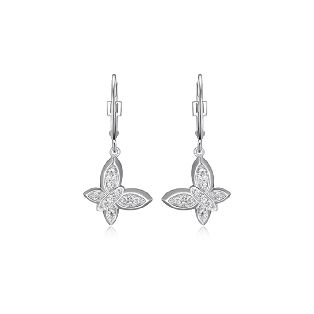ELLE "Scintillation" Sterling Silver Cubic Zirconia Butterfly Dangle Earrings - Silver